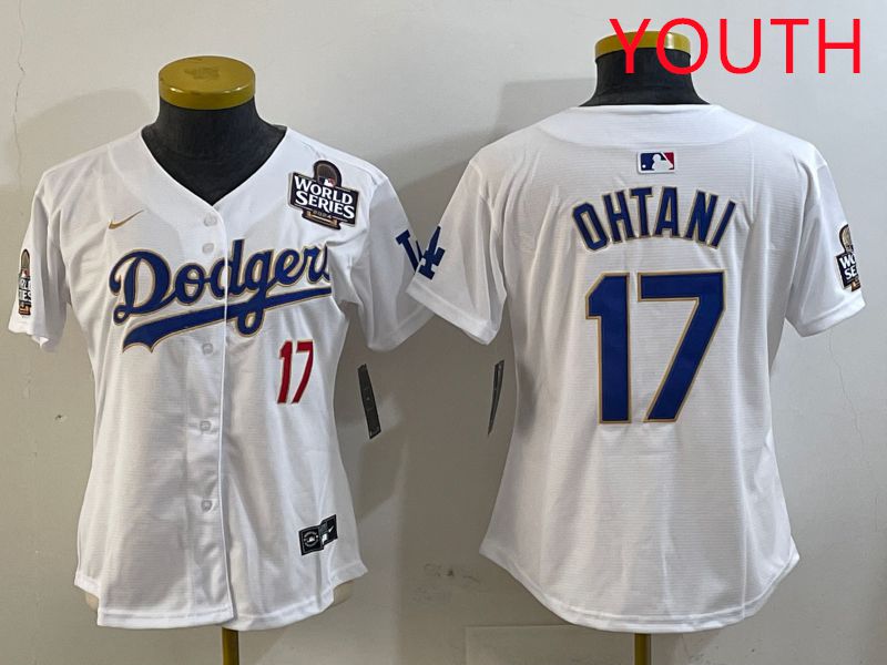 Youth Los Angeles Dodgers #17 Ohtani White Gold Game 2025 Nike MLB Jersey style 3->youth mlb jersey->Youth Jersey